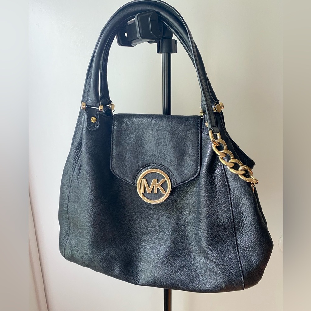 Michael Kors Black and Gold Structured Shoulder Bag